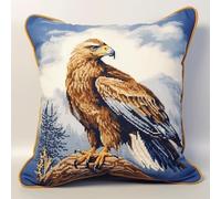 Henypt Cushion Latch Hook Cushion Kits for Adults Beginners,Eagles Under The Blue Sky Pre-Printed Canvas DIY Embroidery Cushion Cover, 17X17In Rug Making Kit Home Sofa Festive Decor & Gift