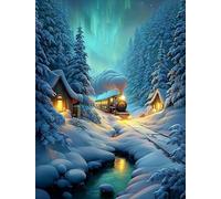 Henypt DIY Bead Embroidery Kit 9Ct Train Under The Aurora 30X40Cm -Cross Stitch with Beads On Pre-Printed Fabric, Embroidery Set with Needle & Beads, Craft Kit for Adults & Beginners (No Frame)