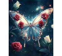 Henypt DIY Bead Embroidery Kit Beautiful Silver Butterfly - 9Ct Medium Cross Stitch with Beads, Pre-Printed Fabric, Needlework & Craft Set for Adults, Home Décor & Handmade Gift