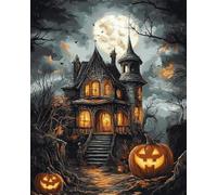 Henypt DIY Bead Embroidery Kit Castle Halloween -9Ct Cross Stitch Set with Pre-Printed Cloth, Colourful Beads & Needle, Easy Craft Kit for Adults, Beginners & Hobby Lovers