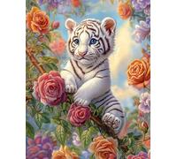 Henypt DIY Bead Embroidery Kit On Art Canvas Colorful Cute Little Animal White Tiger Beadwork Kit for Home Décor Needlework Craft Kit