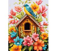 Henypt DIY Bead Embroidery Kit On Art Canvas Spring Bird Birdhouse 40X50Cm Beadwork Kit for Home Décor Needlework Craft Kit