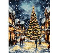 Henypt DIY Beads for Embroidery Colorful Christmas Tree in The Town 40X50Cm Bead Embroidery Kit Beaded Cross Stitch Beading Pattern DIY Wall Hanging 3D Cross-Stitch with Beads Set