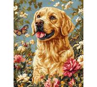 Henypt DIY Beads for Embroidery Colorful Labrador and A Butterfly 40X50Cm Bead Embroidery Kit Beaded Cross Stitch Beading Pattern DIY Wall Hanging 3D Cross-Stitch with Beads Set