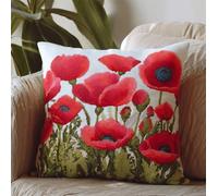 Henypt DIY Counted Cross Stitch Pillow Kit Poppies 17.7X17.7In(45X45Cm) Embroidery Pillow Case Kit, Needlepoint Cushion Kit Cushion Kit Needlepoint Craft Set