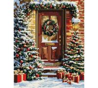 Henypt DIY Cross Stitch Counted Kits,Christmas Tree in Front of the Door