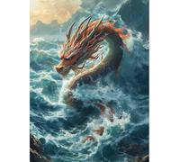 Henypt DIY Cross Stitch Counted Kits Stamped Kit Cross-Stitching Pattern for Home Decor Dragon On The Sea 11Ct Fabric Embroidery Crafts Needlepoint Kit Adult Craft Kits