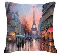 Henypt DIY Cross Stitch Cushion Kit Paris Streets 11CT 45x45cm | Landscape Needlepoint Craft Set For Adults Beginners Pre Printed Handmade Cushions Cover Stitched Cushion Kit Decorative