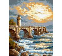 Henypt DIY Cross Stitch Set 30x40cm,Bridge View on the sea Complete Embroidery Craft Kit with Instructions,Ideal for Sofa Side & Bedroom Display