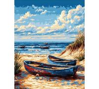 Henypt DIY Embroidery Bead Embroidery Kit Small Boats On The Beach Beaded Cross Stitch Christmas Beadwork Needlework Kit Art Craft DIY Beadwork