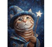 Henypt DIY Embroidery Kit with Beads Cat Wearing A Wizards Hat - 40X50Cm 9Ct Cross Stitch Bead Set, Pre-Printed Fabric & Needlework Kit for Adults, Beginners, Hobby Crafters & Handmade Gifts