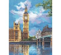 Henypt DIY Embroidery Kit with Beads London Architecture - 40X50Cm 9Ct Cross Stitch Bead Set, Pre-Printed Fabric & Needlework Kit for Adults, Beginners, Hobby Crafters & Handmade Gifts
