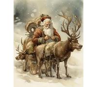 Henypt DIY Embroidery Kit with Beads Santa Claus -9Ct Cross Stitch Bead Set, Pre-Printed Fabric & Needlework Kit for Adults, Beginners, Hobby Crafters & Handmade Gifts