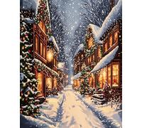 Henypt DIY Embroidery Printed Cross Stitch Kit,Christmas Street Snow Scene Beginner Cross Stitch 40x50cm,Decoration Manual Embroidery Kit Adult Art Creative Gift