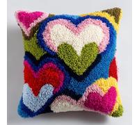 Henypt DIY Latch Hook Cushion Kit 43x43cm,Colorful Hearts Complete Needlecraft Set with Pre-Cut Yarn & Tools,Creative Home Decor Gift for All Ages