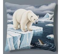 Henypt DIY Latch Hook Cushion Kits Animal Polar Bear Latch Hook Pillow Kits Embroidery Set Crochet Needlework Crafts 43x43cm