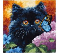 Henypt DIY Latch Hook Cushion Kits Cats, Flowers, and Butterflies Latch Hook Embroidery Set Crochet Needlework Crafts 43x43cm