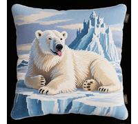 Henypt DIY Latch Hook Cushions Kits Animal Polar Bear Pillow Case Cushion Embroidery Kits Latch Hook Pillow Kit 43x43cm