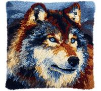 Henypt DIY Latch Hook Cushions Kits Animal Wolf Pillow Case Cushion Embroidery Kits Latch Hook Pillow Kit 43x43cm