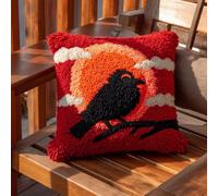 Henypt DIY Latch Hook Kit 43x43cm / 17x17 Inch,Crows on the Moon Complete Crochet Rug Kit with Yarns & Hook,Creative Needlework Gift for Family