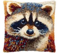 Henypt DIY Latch Hook Kits Animal Raccoon Pillow with Printed Canvas Handmade Cushion Crochet Yarn Embroidery Hook and Latch Kit Pillowcase Decoration 43x43cm