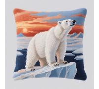 Henypt DIY Latch Hook Kits Cushions Pillow, Animal Polar Bear Pillow Case Embroidery Carpet Set Needlework Crocheting Cushion Embroidery Set 43x43cm