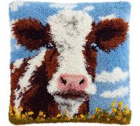 Henypt DIY Latch Hook Kits Pillow, Animals, Cattle Latch Hook Kits Pillow Case Embroidery Carpet Set Needlework Crocheting Cushion Embroidery Set 43x43cm