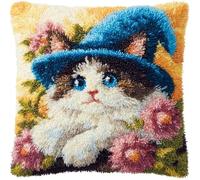 Henypt DIY Latch Hook Pillow Kit, Cats and Flowers