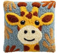 Henypt DIY Latch Hook Pillow Kits, Animal Giraffe Pillow Cover Printed Pillowcase Crochet Yarns Latch Hooking Cushion Making for Home Sofa Decoration 17x17inch