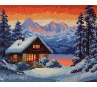 Henypt DIY Latch Hook Rug Kit Cabin in the Snow 90x120cm