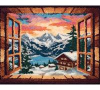 Henypt DIY Latch Hook Rug Kit Lake Outside the Window 80x160cm