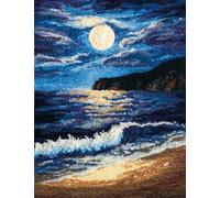 Henypt DIY Latch Hook Rug Kits for Beginners,Moonlight on The Beach,Unfinished Crocheting Tapestry,Handmade Embroidery Needlework for Home Christmas Decoration,52x38cm