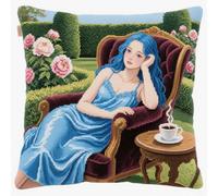 Henypt DIY Latch Hook Rug Kits, Girl in The Garden Latch Hook Cushion Kits,Pillowcase Arts and Crafts Crochet Needlework 43x43cm