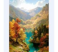 Henypt Embroidery Bead Kit Autumn Scenery 30X40Cm - 9Ct Cross Stitch Bead Embroidery Set, Pre-Printed Cloth with Beads & Needle, DIY Craft Kit for Beginners & Adults (No Frame)