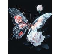Henypt Embroidery Bead Kit Beautiful Silver Butterfly - 9Ct Cross Stitch Bead Embroidery Set, Pre-Printed Cloth with Beads & Needle, DIY Craft Kit for Beginners & Adults (No Frame)
