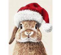 Henypt Embroidery Kit with Beads Brown Rabbit with Santa Hat -9Ct DIY Cross Stitch Bead Embroidery On Pre-Printed Fabric, Needlework Craft Set for Beginners, Adults & Handmade Gifts (No Frame)