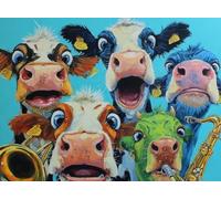 Henypt Embroidery Kit with Beads Cows Singing -9Ct DIY Cross Stitch Bead Embroidery On Pre-Printed Fabric, Needlework Craft Set for Beginners, Adults & Handmade Gifts (No Frame)