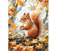 Henypt Embroidery Kit with Beads Red Squirrel in A Maple -9Ct DIY Cross Stitch Bead Embroidery On Pre-Printed Fabric, Needlework Craft Set for Beginners, Adults & Handmade Gifts (No Frame)