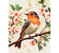 Henypt Embroidery Kit with Beads Robin Bird -9Ct DIY Cross Stitch Bead Embroidery On Pre-Printed Fabric, Needlework Craft Set for Beginners, Adults & Handmade Gifts (No Frame)