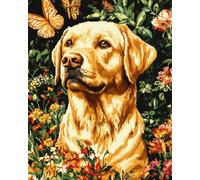 Henypt Full Bead Embroidery Kit Picture Labrador and A Butterfly 40X50Cm Needlepoint Spring Beaded Cross Stitch Beaded Pattern 3D Embroidery Kit