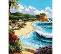 Henypt Full Bead Embroidery Kit Picture Wonderful Landscape Seaside 30X40Cm Needlepoint Spring Beaded Cross Stitch Beaded Pattern 3D Embroidery Kit