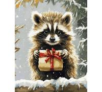 Henypt Full Bead Embroidery Kit Raccoon Holding A Gift 40X50Cm Needlepoint Beaded Cross Stitch Beaded Pattern 3D Embroidery Kit