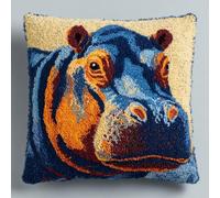 Henypt Latch Hook Cushion Kits Animal Hippo Cushion Craft Kits Crochet Pre Printed Canvas Latch Hook Pillow Kit 45x45cm