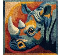 Henypt Latch Hook Cushion Kits Animal Rhinoceros Cushion Craft Kits Crochet Pre Printed Canvas Latch Hook Pillow Kit 45x45cm