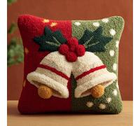 Henypt Latch Hook Cushion Kits Christmas Bells Latch Hook Kit DIY Handmade Pillowcase Pre-Printed Pattern Needlework Crochet Craft Kit 43x43cm