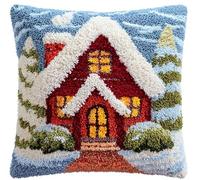 Henypt Latch Hook Cushion Kits, Christmas Snow House DIY Rug Hooking Pillow