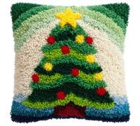 Henypt Latch Hook Cushion Kits, Christmas Tree DIY Latch Hook Pillowcase Carpet Embroidery Set, Crochet Canvas Pattern Needlework Crafts for Adults and Beginners, 17X17Inch