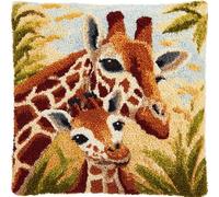Henypt Latch Hook Cushion Kits for Adults, Giraffe Mother and Baby Latch Hook Pillow Case Kits Embroidery Kits 17X17Inch, DIY Needlework Pillow Cover Sofa Cushion Rug Making Kits, DIY Craft Kits 43