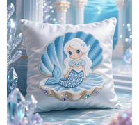Henypt Latch Hook Cushion Kits for Beginners Little Girl in The Shell Pillow Cover Making Crochet Craft Kits Pre Printed Canvas Wool Yarn Hobbies DIY Sofa Home Decor 43x43cm