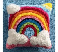 Henypt Latch Hook Cushion Kits, Rainbow and White Clouds Latch Hook Pillow Case Kits Embroidery Kit, DIY Needlework Pillow Cover Cushion Rug Making Kit,17X17inch